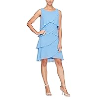 S.L. Fashions Women's Sleeveless Chiffon Tiered Cocktail Dress Petite and Missy