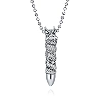 Bling Jewelry Personalize Biker Goth Tribal Viking Strength Dragon Wrapped Gun Bullet Pendant Necklace For Men Silver Tone Stainless Steel Custom Engraved