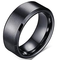 8mm Brushed Matte Black Titanium Stainless Steel Classical Simple Plain Ring Wedding Band