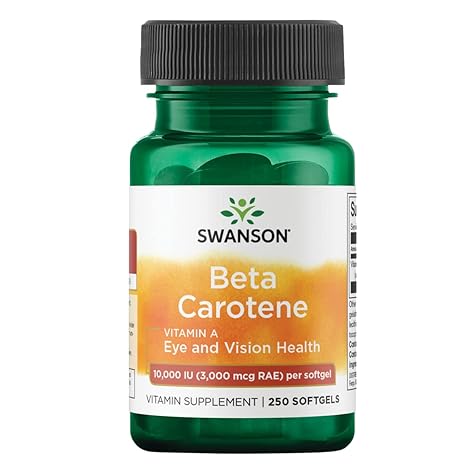 Swanson Beta-Carotene - Vitamin A Supplement Promoting Immune Health, Eye & Skin Health - Natural Wellness Formula - (250 Softgels, 3000mcg Each)