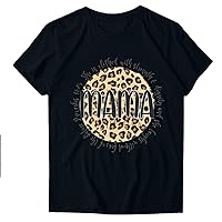 Mother's Day Mama Shirt Women Leopard Print Mom Life Tee Tops Summer Casual Short Sleeve Mommy Gifts T-Shirts Blouse