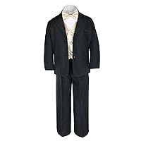 7pc Boy Black Suit with Light Champagne Vest Set from Baby to Teen (S-20)
