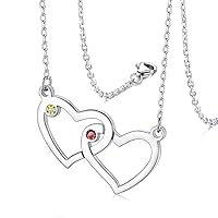 Custom Names Necklace for Women, Sterling Silver Overlapping Heart Pendant with Birthstones Custom Necklaces for Girls Mother Day Gift