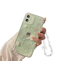 Fycyko Compatible for iPhone 11 3D Butterfly Floral Clear with Design Aesthetic Women Teen Girls Glitter Pretty Crystal Sparkle Sparkly Cute Girly Phone Cases Protective Cover+Pearl Chain-Clear