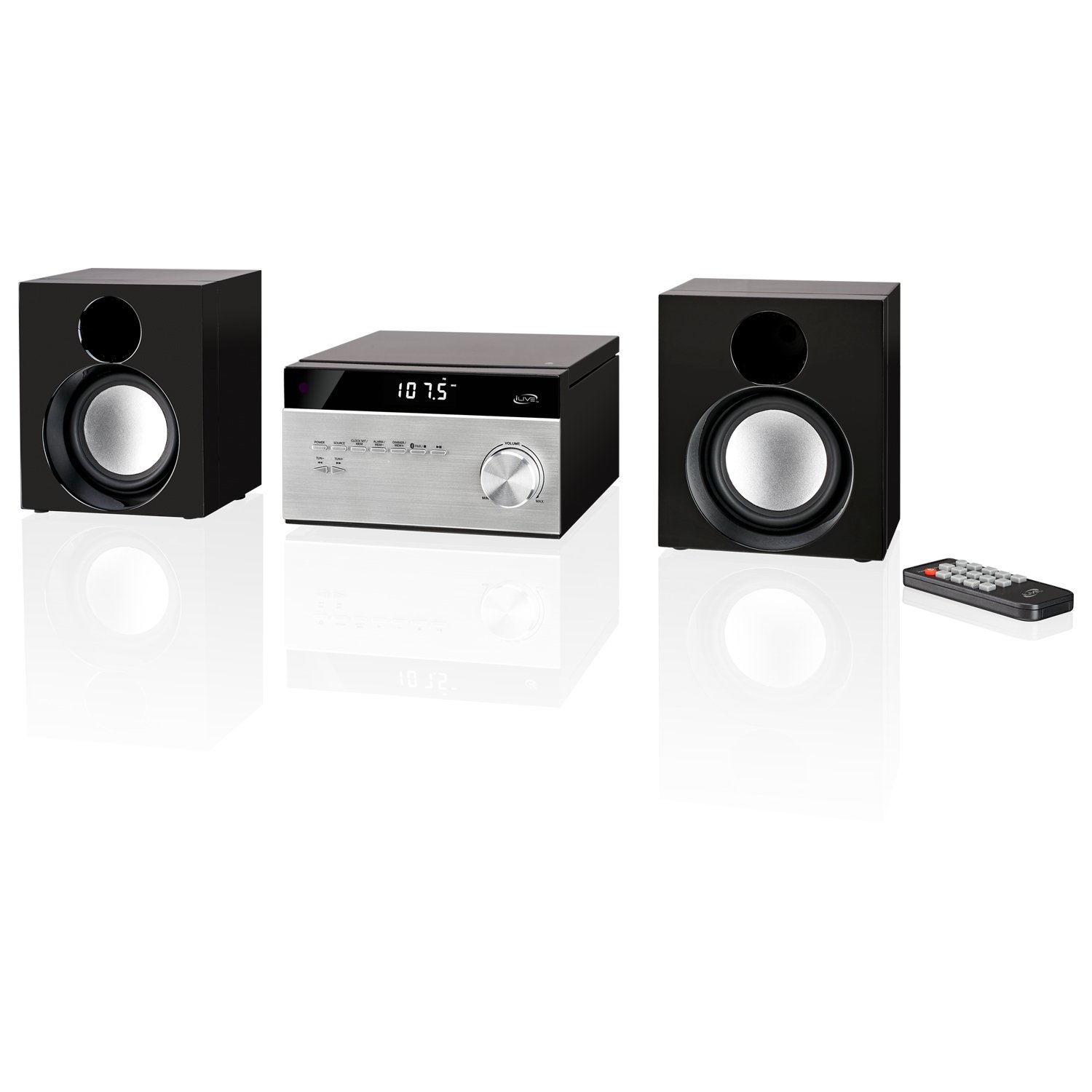 iLive Wireless Home Stereo System, with CD Player and AM/FM Radio, Includes Remote Control (iHB227B),Black/Silver