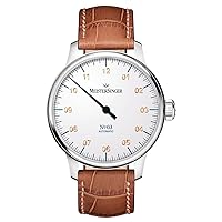 MeisterSinger N°03 Watch - 43mm White-Gold Dial/Crock Print Cognac