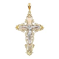 Jesus Cross Pendant Solid 14k Yellow White Rose Gold Fancy Crucifix Charm Diamond Cut 37 x 25 mm