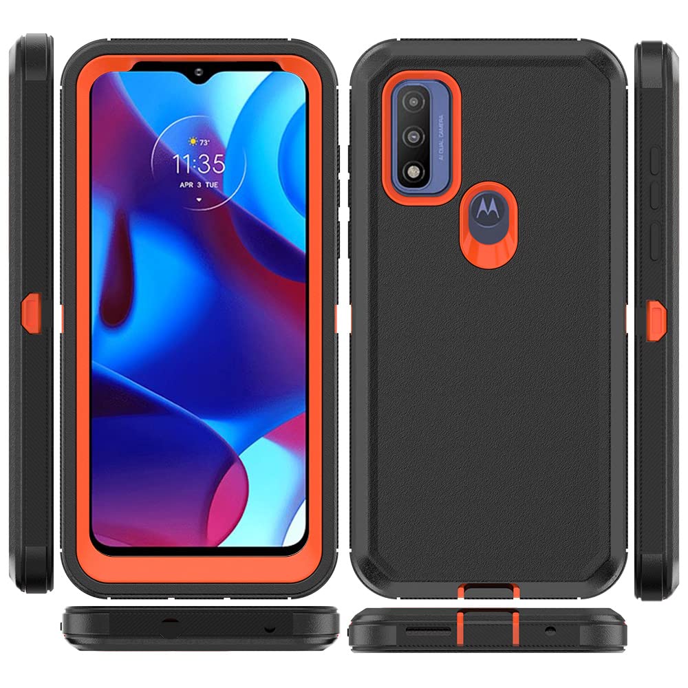 TASHHAR Phone Case for Motorola Moto G Pure, Heavy Duty Hard Shockproof Armor Protector Case Cover with Belt Clip Holster for Motorola G Pure 2021 6.5-inch (Black+Orange)