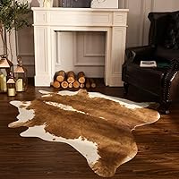 BENRON Large Cowhide Rug 5.3x6.2ft Area Rug Traditional Animal Rug Stylish Cow Hide Rug Cow Print Rugs for Living Room Bedroom Western Decor Faux Leather Carpets,Khaki Brown