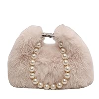 KARRESLY Furry Shoulder Crossbody Bag for Women Winter Fuzzy Faux Fur Hobo handbag Pearl Chain Armpit Purse