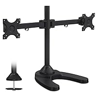 Mount-It! Dual Monitor Stand | Double Monitor Free Standing Desk Mount | Arms Fit Two x 19 20 21 22 23 24 Inch VESA 75 100 Compatible Computer Screens | Interchangeable Grommet Base Also Included