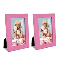 Renditions Gallery 4x6 inch Picture Frame Set of 2 High-end Modern Style, Made of Solid Wood and High Definition Glass Ready for Wall and Tabletop Photo Display, Pink Frame