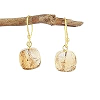 Guntaas Gems Rough Birthstone Yellow Citrine Ear Wire Earring Gold Plated Brass Jewelry Raw Gemstone Drop & Dangle Earrings