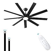 CJOY Outdoor Ceiling Fan with Light, 84 inch Ceiling Fans with Lights and Remote, 9 Aluminium Blades, 6-Speed, Industrial Ceiling Fan Black Reversible DC Motor, Dimmable for Living Room Patio