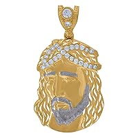 10k Two tone Gold Mens CZ Cubic Zirconia Simulated Diamond Jesus Religious Charm Pendant Necklace Jewelry for Men
