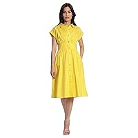 Maggy London Women's Cap Sleeve Collar Dress with Wide Waistband and Front Placket