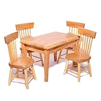 Melody Jane Dollhouse Light Oak Table & 4 Chairs Miniature Kitchen Dining Room Furniture