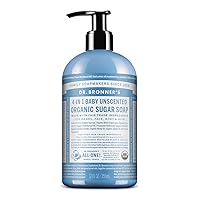Dr. Bronner’s - Organic Sugar Soap (Baby Unscented, 12 Ounce) - Made with Organic Oils, Sugar and Shikakai Powder, 4-in-1 Use: Hands, Body, Face and Hair, Moisturizes and Nourishes, No Added Fragrance