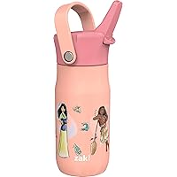 Harmony Disney Princess Kid Water Bottle for Travel or At Home, 14oz Recycled Stainless Steel is Leak-Proof When Closed and Vacuum Insulated (Ariel, Mulan, Moana, Cinderella)