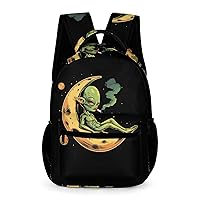 Space Weed Smoking Moon Alien Laptop Backpack Cute Daypack for Camping Shopping Traveling
