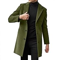 Mens Wool Blend Trench Coat Slim Fit Notched Collar Long Jacket Winter Overcoat Single Breasted Pea Coat wih Pockets