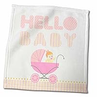 3dRose Baby Pink Stroller with Child and Hello Baby Message on Pink and... - Towels (twl-156665-3)