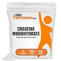 BULKSUPPLEMENTS.COM Creatine Monohydrate Powder (Micronized Creatine), Creatine Powder - Unflavored, Pure, No Filler Powder - 5g (5000mg) per Serving, 100 Servings (500 Grams - 1.1 lbs)