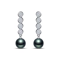 9 mm Tahitian Cultured Pearl and 0.352 carat total weight diamond accent Earring in 14KT White Gold