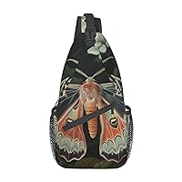Beautiful Moth Print Sling Backpack Travel Sling Bag Casual Chest Bag Hiking Daypack Crossbody Bag For Men Women