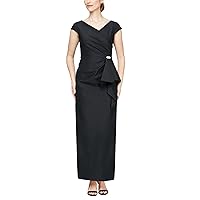 Alex Evenings Women's Slimming Long Cap Sleeve Dress with Side Beaded Detail, Black Embellished, 10