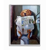Dog Reading the Newspaper On Toilet Funny Painting Framed Giclee Art Design By Artist Lucia Heffernan