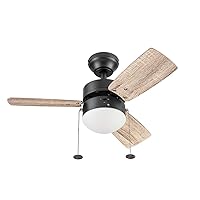 Prominence Home Rawling, 30 Inch Contemporary Indoor LED Ceiling Fan with Light, Pull Chain, Dual Mounting Options, Modern Dual Finish Blades, Reversible Motor - 51587-01 (Bronze)
