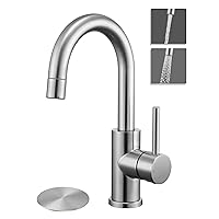 Tohlar Brushed Nickel Bar Sink Faucet Single Handle, Single Hole Bathroom Sink Faucet with Sprayer, Prep Wet Small Faucet for Kitchen/RV/Vanity, Bathroom Faucet with Swivel Spout & Pop Up Drain