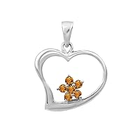 Multi Choice Your Gemstone 0.03 Ctw Round 925 Sterling Silver Flower Design Heart Pendant