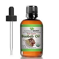 4oz Organic Baobab Oil for Hair - Non-GMO and Vegan-Friendly Oil for Daily Use Dark Glass Bottle Cold Pressed and Unrefined