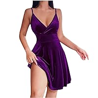 Dresses for Women 2024, Womens Sleeveless Strap Velvet Petite Cocktail Beach Evening Party Sexy Low Robe, S, 3XL