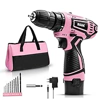 12V Power Drill Drivers Pink Tool Set with Drill, Power Cordless Dril Driver Home Tool Set with 3/8 Inch Keyless Chuck,1.5AH Battery and Charger for Lady's Home Repairing Tool Kit, 14PCS (Pink)