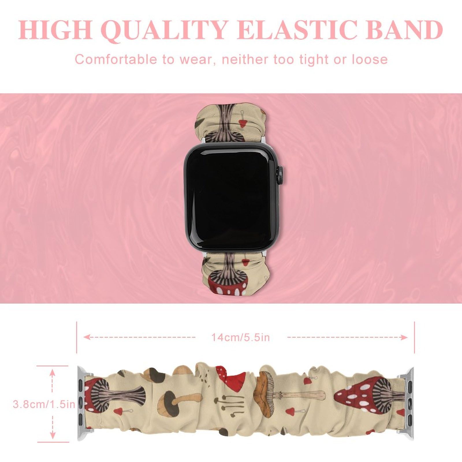 The Various Mushroom Art Watch Band Compitable with Apple Watch Elastic Strap Sport Wristbands for Women Men
