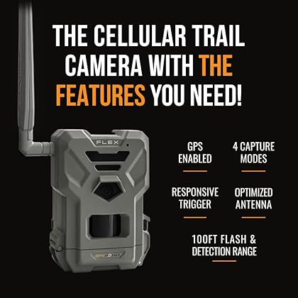 SPYPOINT Flex Dual-Sim Cellular Trail Camera 33MP Photos 1080p Videos with Sound and On-Demand Photo/Video Requests - GPS Enabled with 4 PK Bundles (4 PK Solar Bundle)