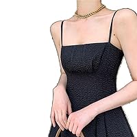 Sleeveless Dress Temperament Summer Slim Waist Style Long Black for Women