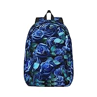 Many Blue Roses Print Canvas Laptop Backpack Outdoor Casual Travel Bag Daypack Book Bag For Men Women
