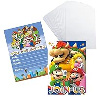 16 Packs Mario Birthday Invitation Cards, Brother Birthday Party Invitation Cards for Kids Mario Birthday Party Supplies(16 envelopes)