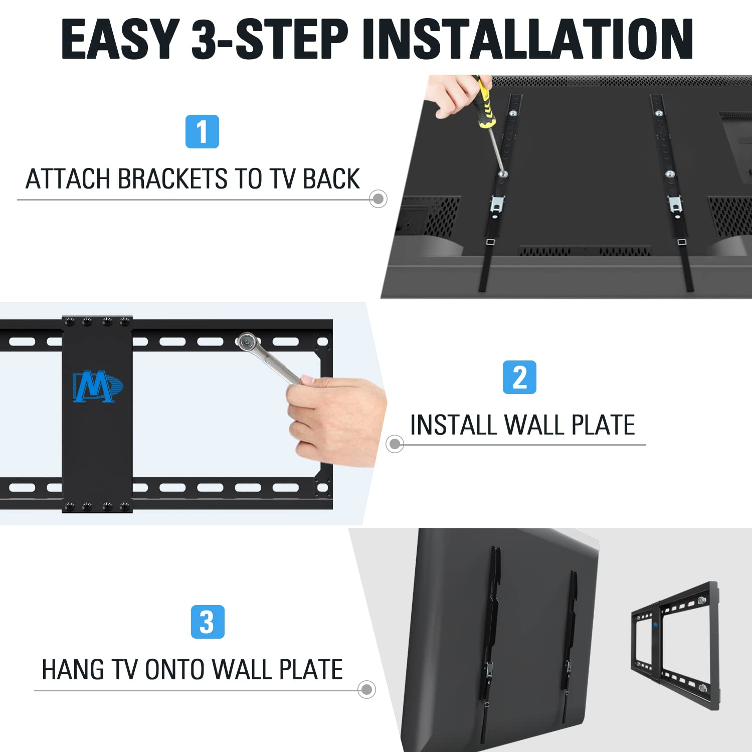 Mounting Dream TV Mount Fixed for Most 42-84 Inch Flat Screen TVs, TV Wall Mount Bracket up to VESA 600 x 400mm and 132 lbs - Fits 16