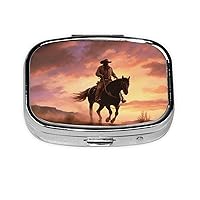 Cowboy West Pill Box 3 Compartment Metal Pill Case for Purse & Pocket Portable Medicine Organizer Mini Travel Pillbox Weekly Pill Container