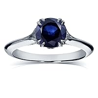 Kobelli Vintage Style Blue Sapphire Engagement Ring with Diamond Accents 1 1/10 CTW in 14k White Gold