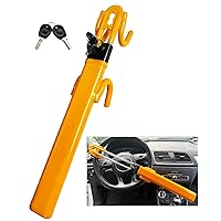 Dodomes Steering Wheel Lock Anti-Theft Heavy Duty Secure Car Device, Adjustable Length Clamp Double Hook Locks Universal Fit (Yellow)