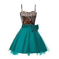YINGJIABride Spaghetti Straps Camouflage Prom Homecoming Dress Short Bridesmaid Dress Tulle