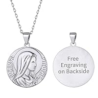 Virgin Mary Pendant Necklace Sterling Silver Religious Christian S925 Jewelry for Mom Birthday Personalized Custom