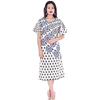 Indian 100% Cotton Women Boho Long Dress Plus Size Mandala Print White Color