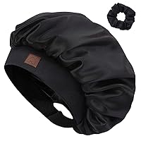 Hat Hut Satin Silk Bonnet for Curly Hair Sleep Cap for Women Sleeping Adjustable Hair Bonnet with Pattern Double Layer